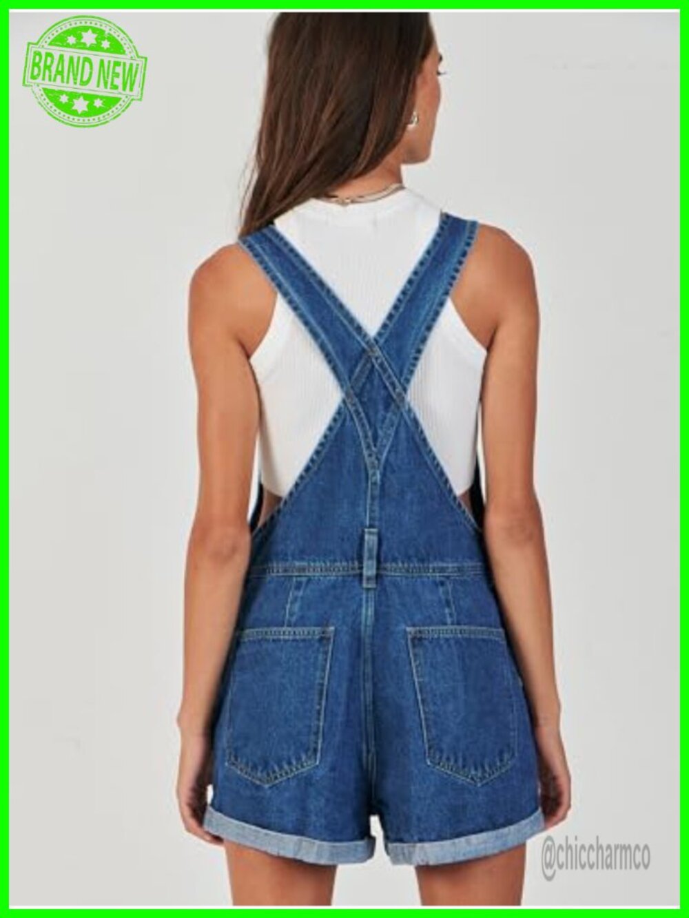 Women's Denim Overalls Shortalls Loose Fit Adjustable Straps Jumpsuit - Picture 2 of 6